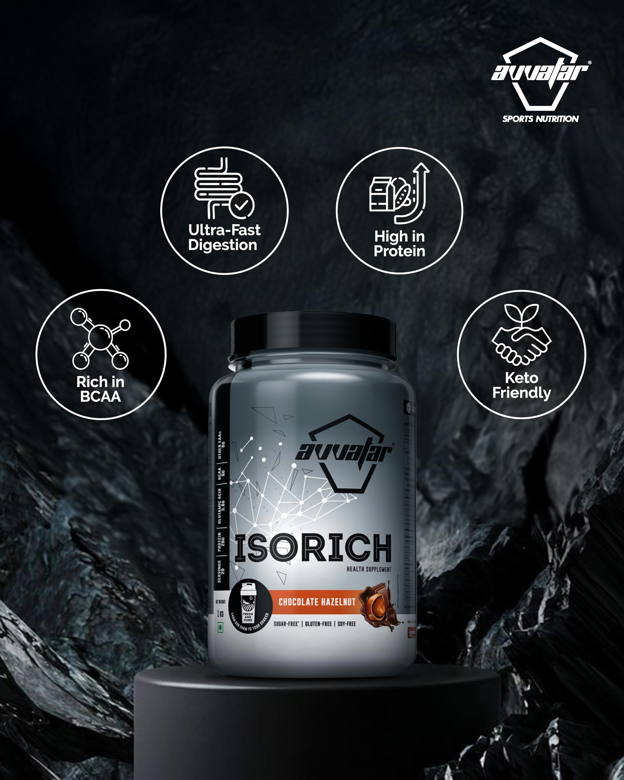 avvatar ISORICH Whey Protein Isolate Powder, 1kg, 28g Protein, 29 Servings - back view (14)