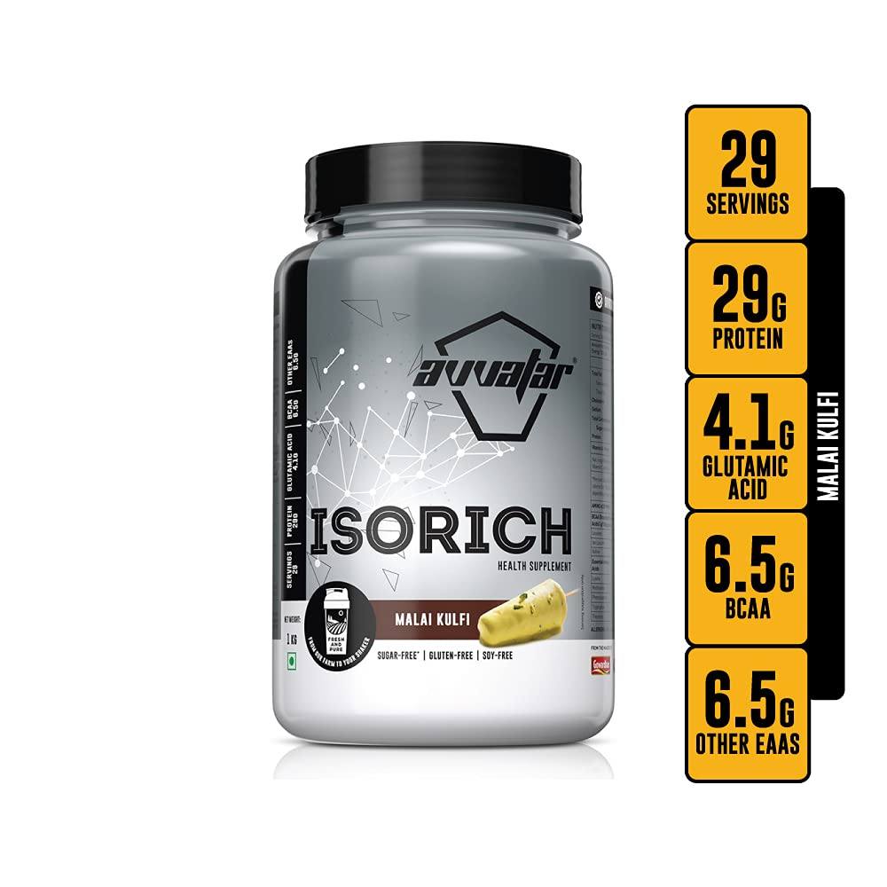 avvatar ISORICH Whey Protein Isolate Powder, 1kg, 28g Protein, 29 Servings - front view (19)