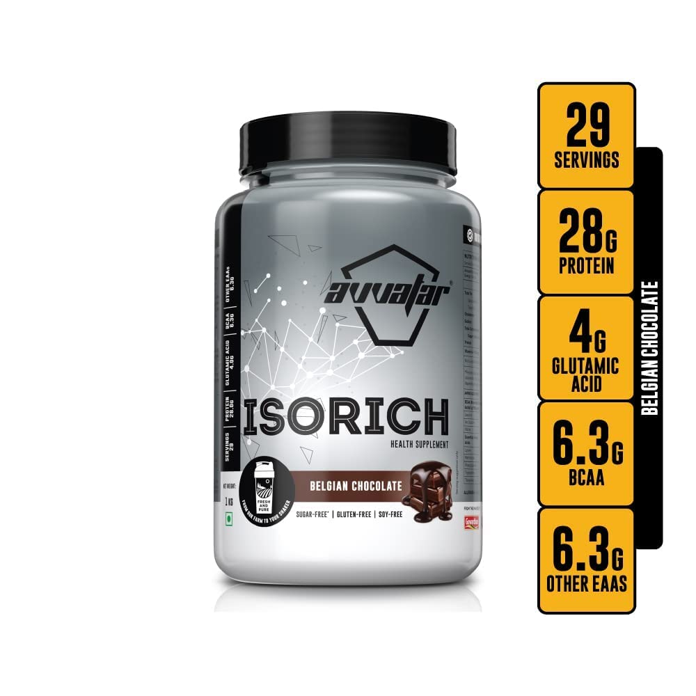 avvatar ISORICH Whey Protein Isolate Powder, 1kg, 28g Protein, 29 Servings - front view