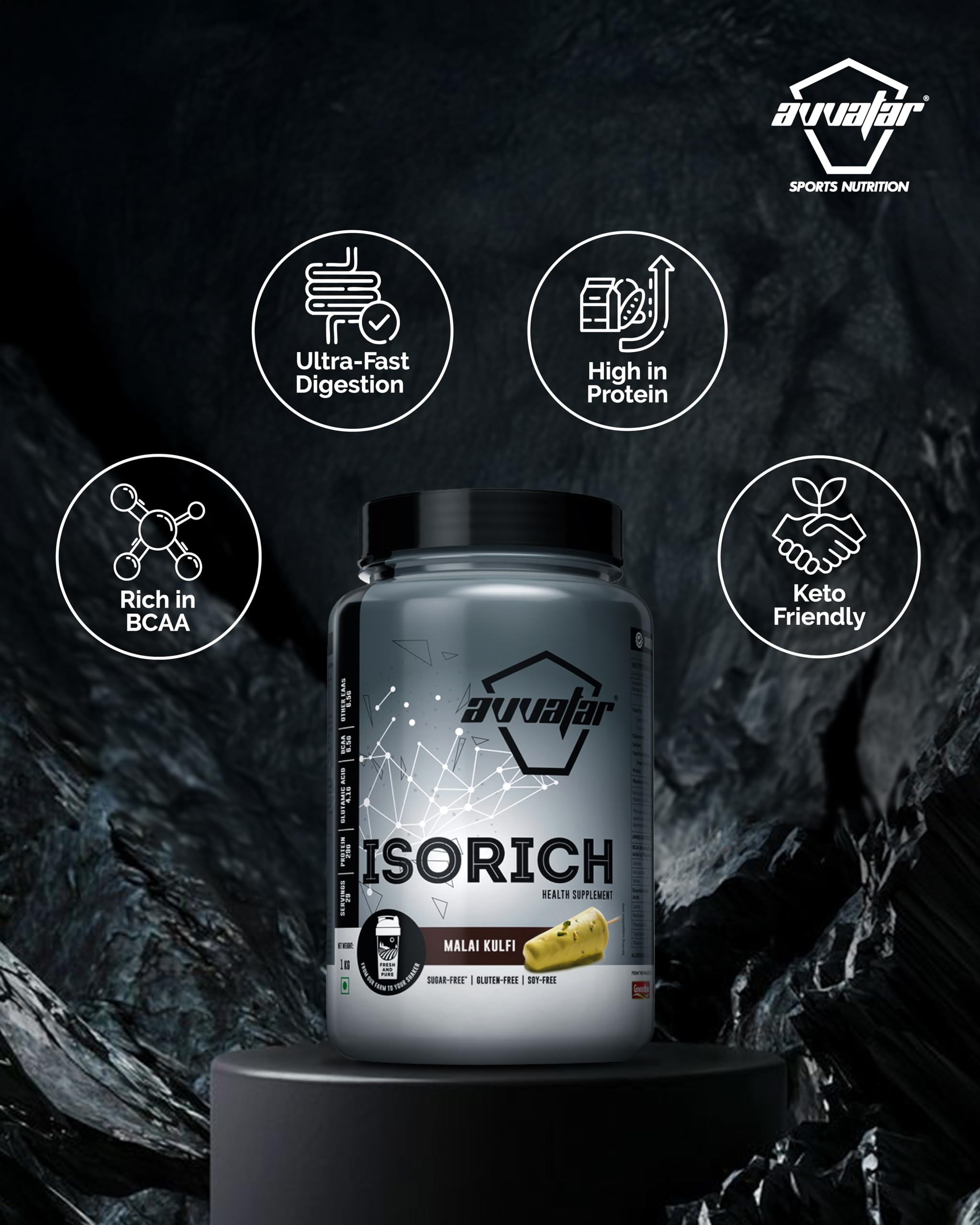avvatar ISORICH Whey Protein Isolate Powder, 1kg, 28g Protein, 29 Servings - back view (20)