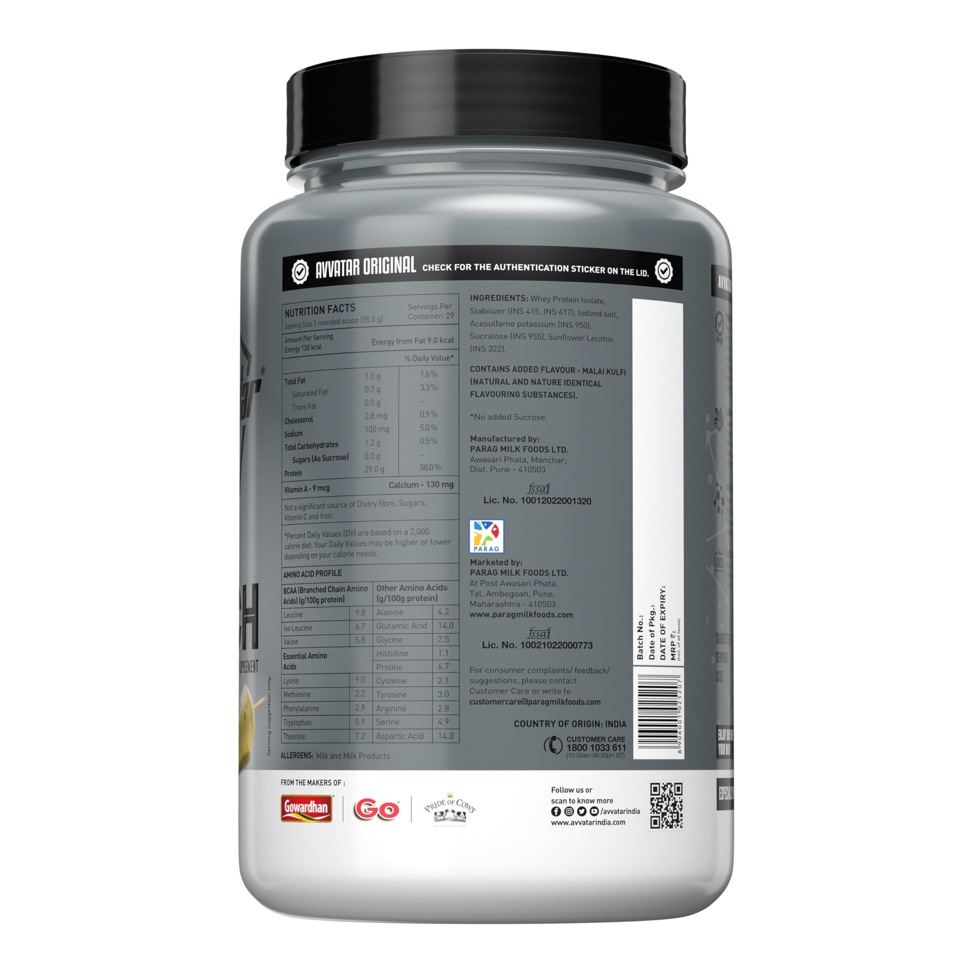 avvatar ISORICH Whey Protein Isolate Powder, 1kg, 28g Protein, 29 Servings - packaging (21)