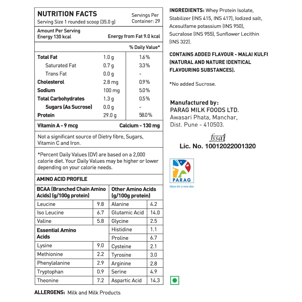 avvatar ISORICH Whey Protein Isolate Powder, 1kg, 28g Protein, 29 Servings - ingredients panel (22)