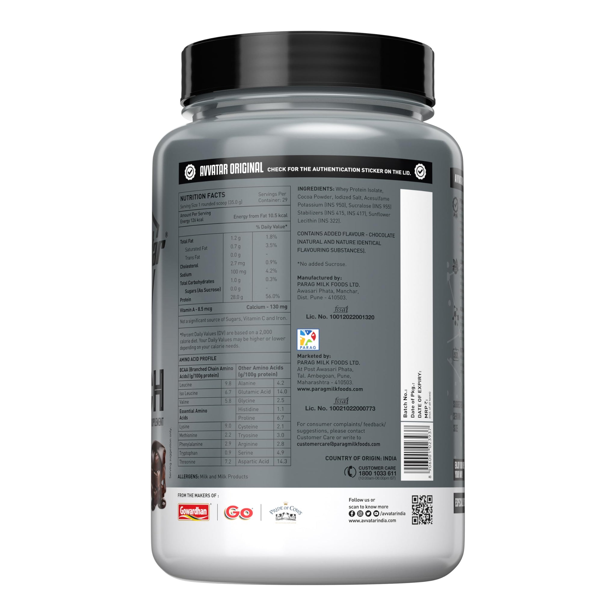 avvatar ISORICH Whey Protein Isolate Powder, 1kg, 28g Protein, 29 Servings - packaging