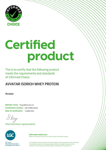 avvatar ISORICH Whey Protein Isolate Powder, 1kg, 28g Protein, 29 Servings - close-up detail