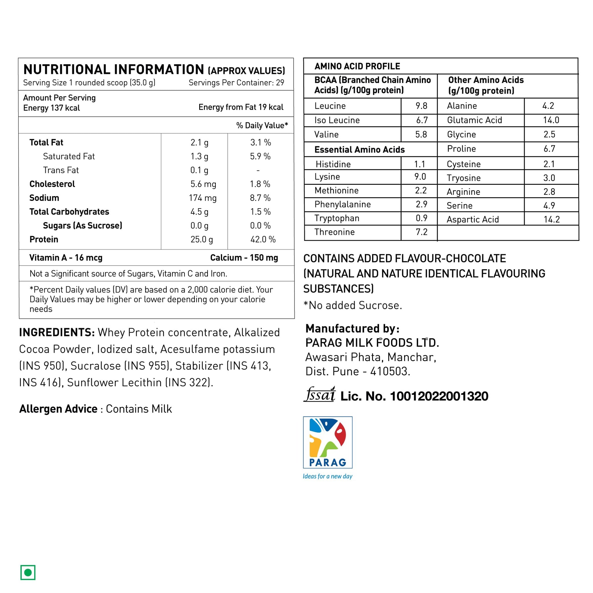 avvatar Performance Whey Protein Powder, 25g Protein Per Serving, Adult, Vegetarian, Fresh Cow Milk, Made in India - ingredie