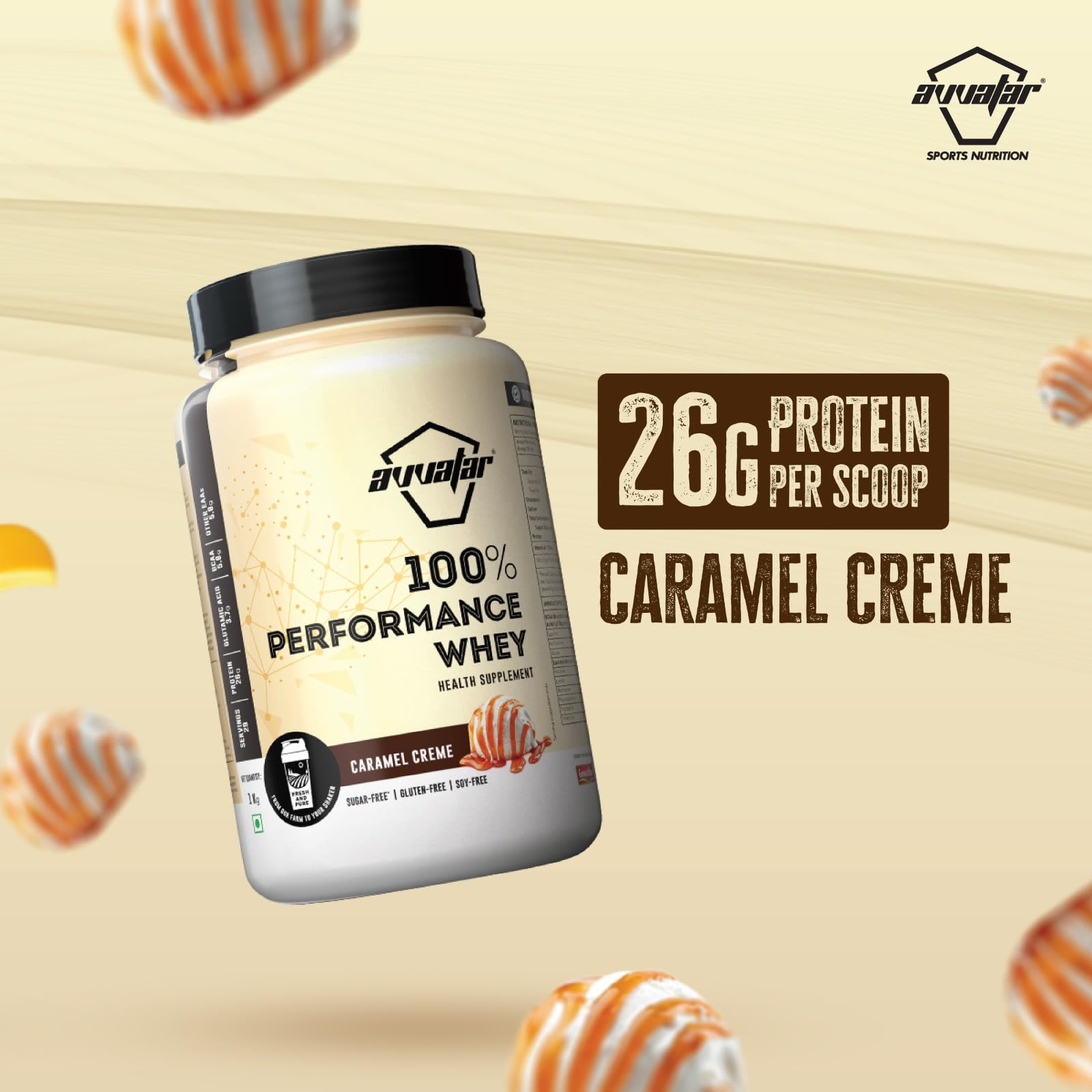 avvatar Performance Whey Protein Powder, 25g Protein Per Serving, Adult, Vegetarian, Fresh Cow Milk, Made in India - back vie