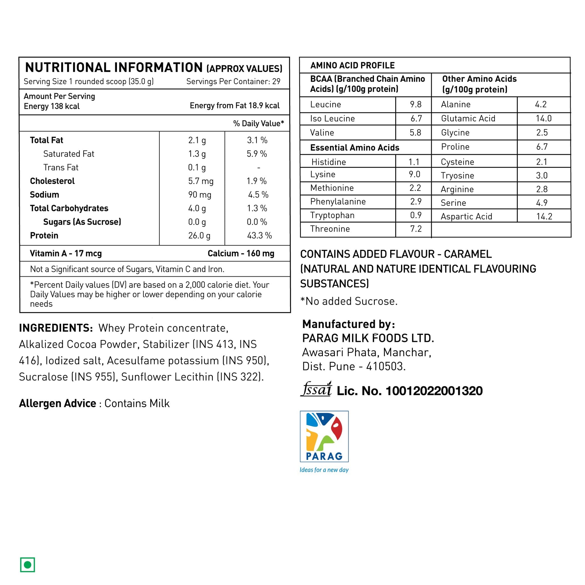 avvatar Performance Whey Protein Powder, 25g Protein Per Serving, Adult, Vegetarian, Fresh Cow Milk, Made in India - ingredie