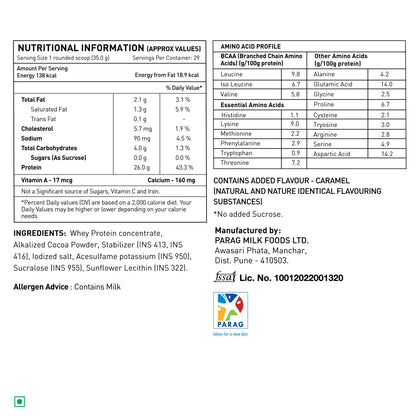 avvatar Performance Whey Protein Powder, 25g Protein Per Serving, Adult, Vegetarian, Fresh Cow Milk, Made in India - ingredie