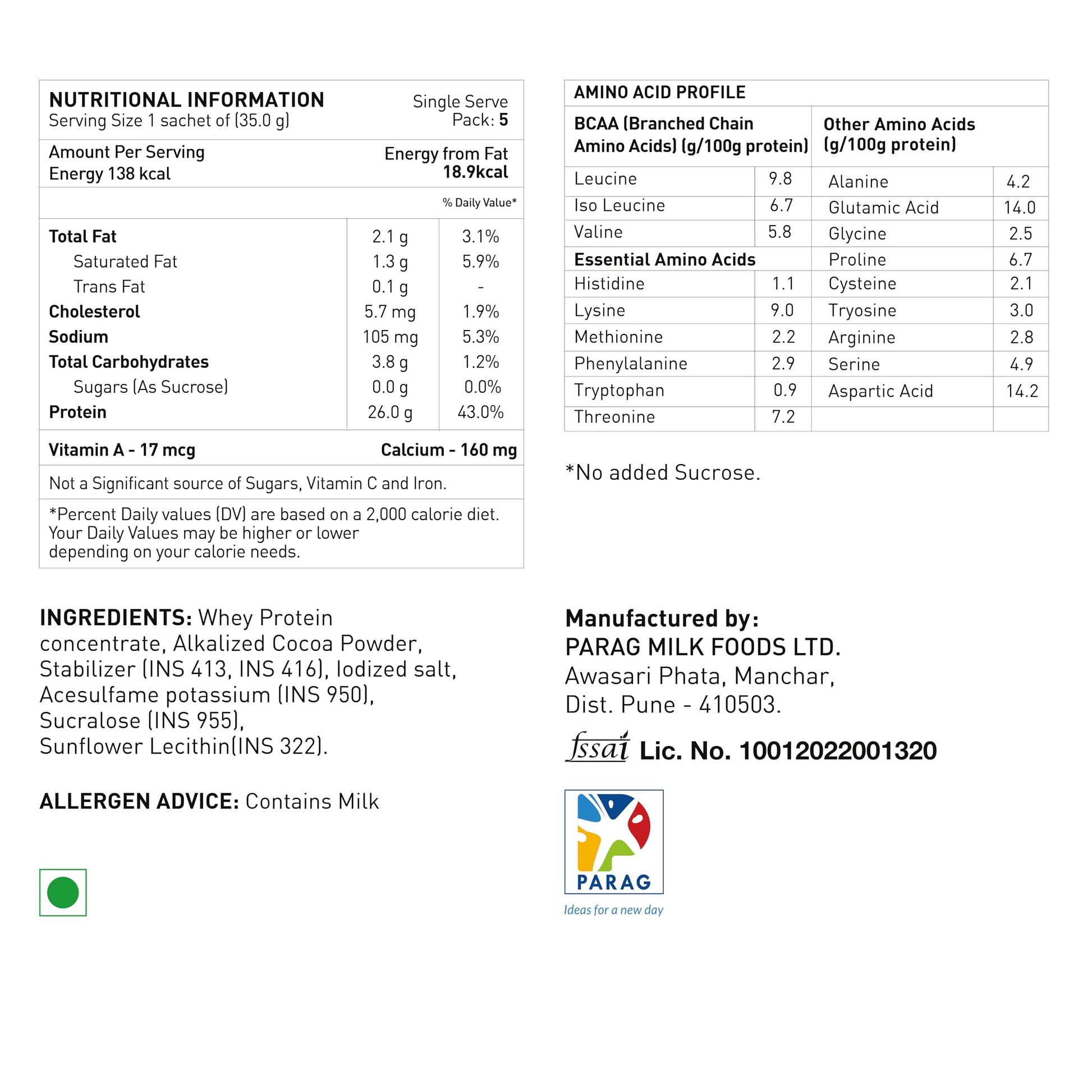 avvatar Performance Whey Protein Powder, 25g Protein Per Serving, Adult, Vegetarian, Fresh Cow Milk, Made in India - ingredie