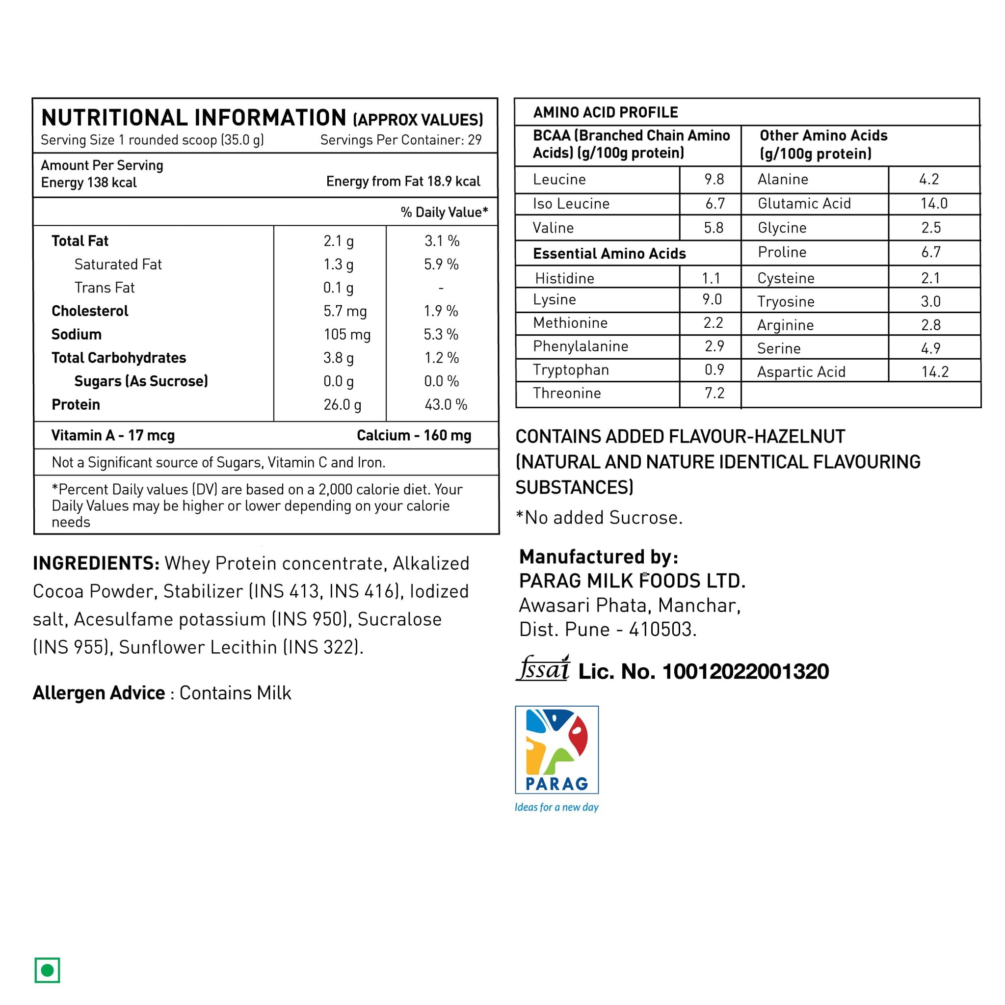 avvatar Performance Whey Protein Powder, 25g Protein Per Serving, Adult, Vegetarian, Fresh Cow Milk, Made in India - ingredie