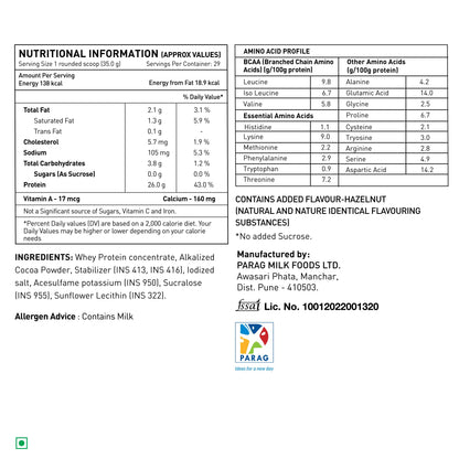 avvatar Performance Whey Protein Powder, 25g Protein Per Serving, Adult, Vegetarian, Fresh Cow Milk, Made in India - ingredie