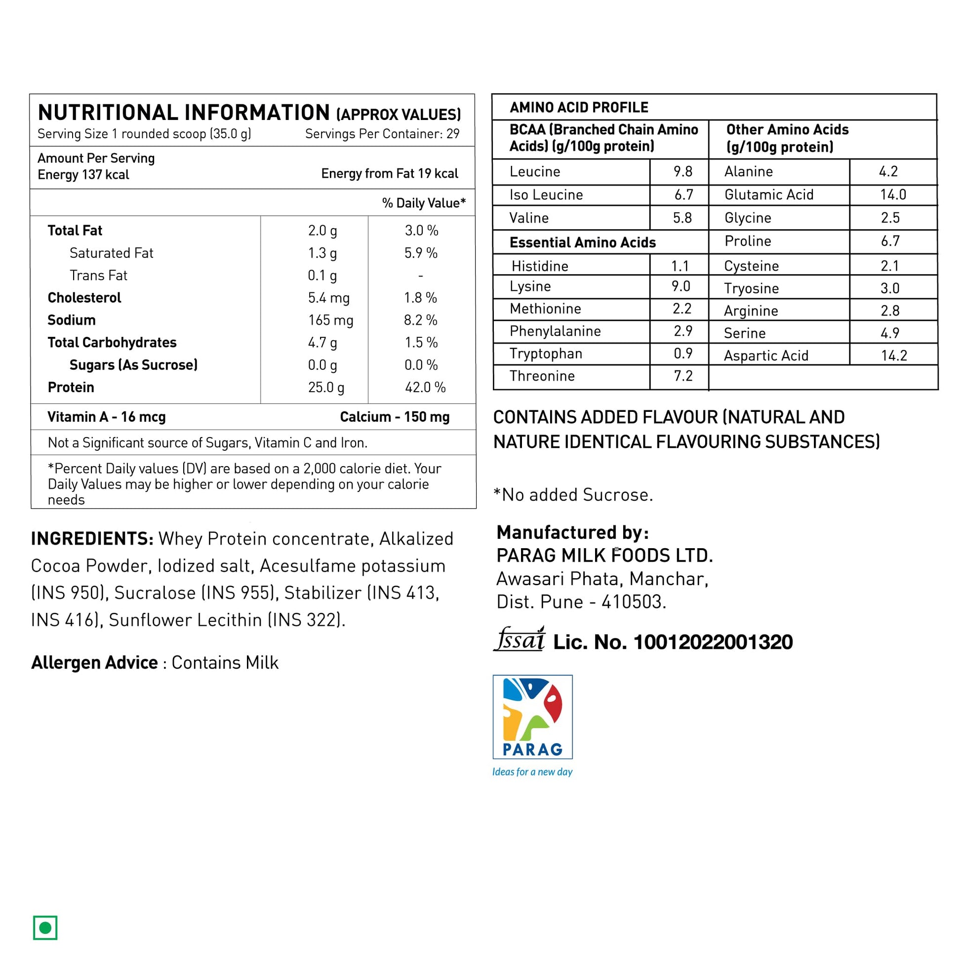 avvatar Performance Whey Protein Powder, 25g Protein Per Serving, Adult, Vegetarian, Fresh Cow Milk, Made in India - ingredie