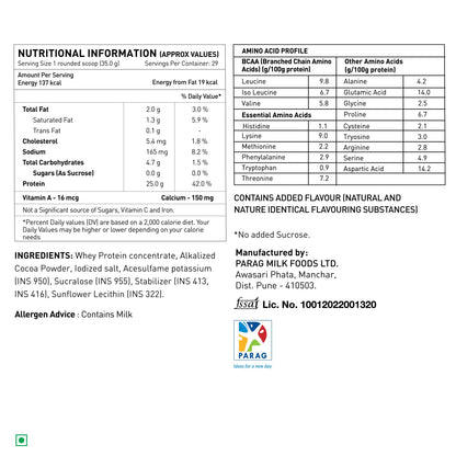 avvatar Performance Whey Protein Powder, 25g Protein Per Serving, Adult, Vegetarian, Fresh Cow Milk, Made in India - ingredie
