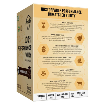 avvatar Performance Whey Protein Powder, 25g Protein Per Serving, Adult, Vegetarian, Fresh Cow Milk, Made in India - label de