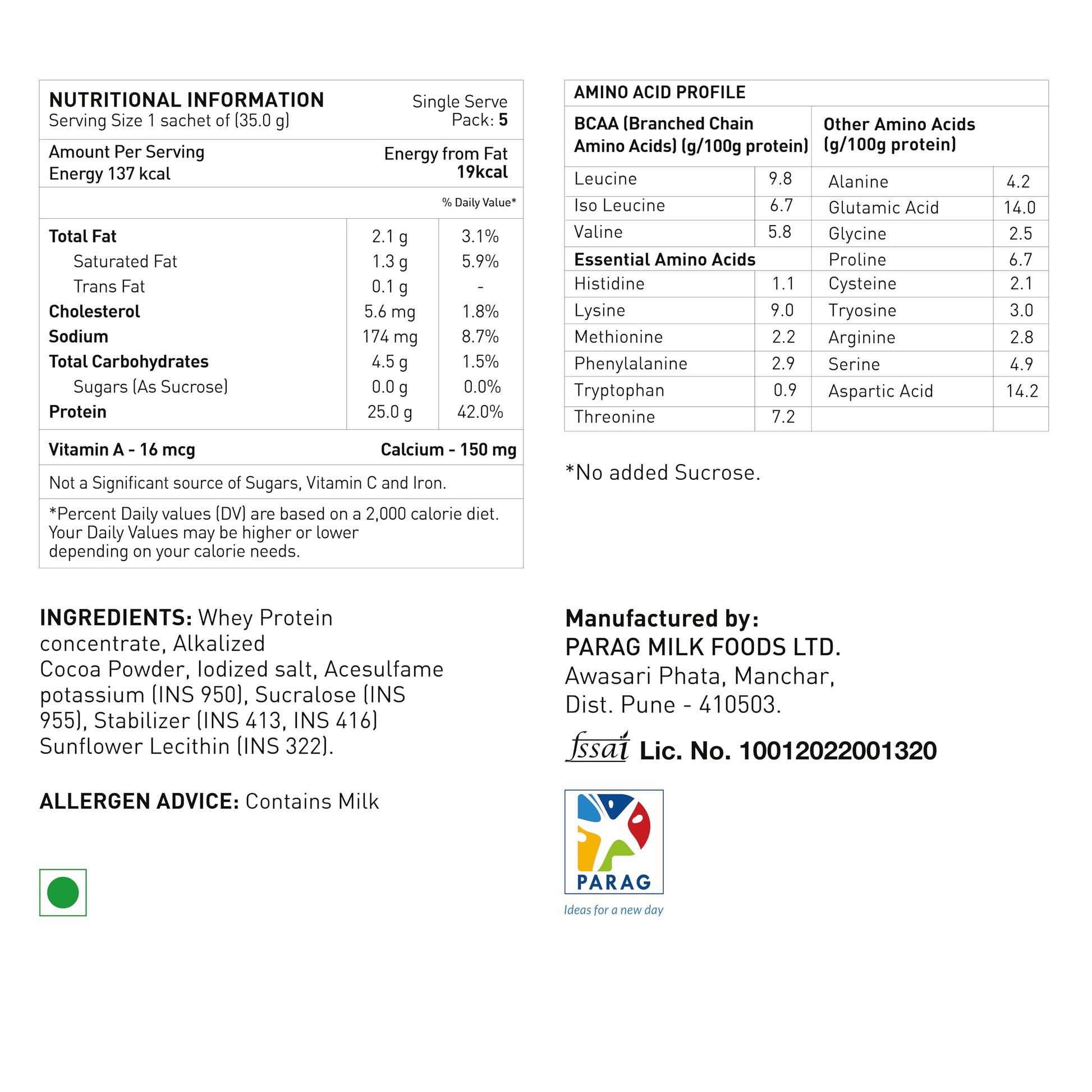 avvatar Performance Whey Protein Powder, 25g Protein Per Serving, Adult, Vegetarian, Fresh Cow Milk, Made in India - ingredie