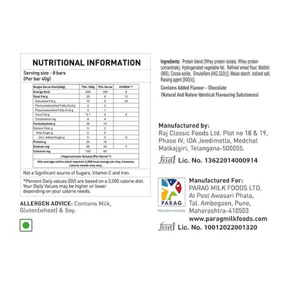 avvatar Protein Wafer Bar, 10g Protein, 2g Fiber, 8-Pack (40g each), No Added Sugar, No Preservatives - ingredients panel