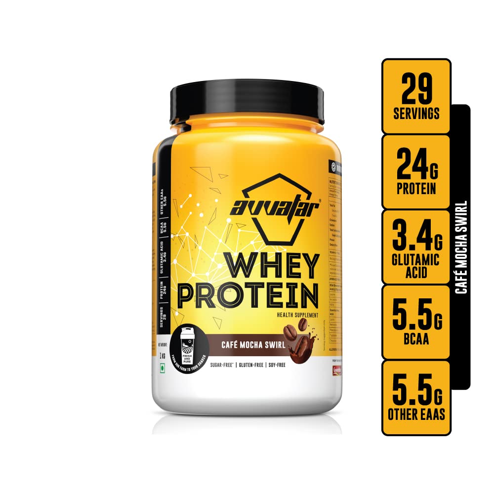 avvatar Whey Protein Powder, 1kg, Belgian Chocolate Flavour, Isolate and Concentrate Blend - front view (10)