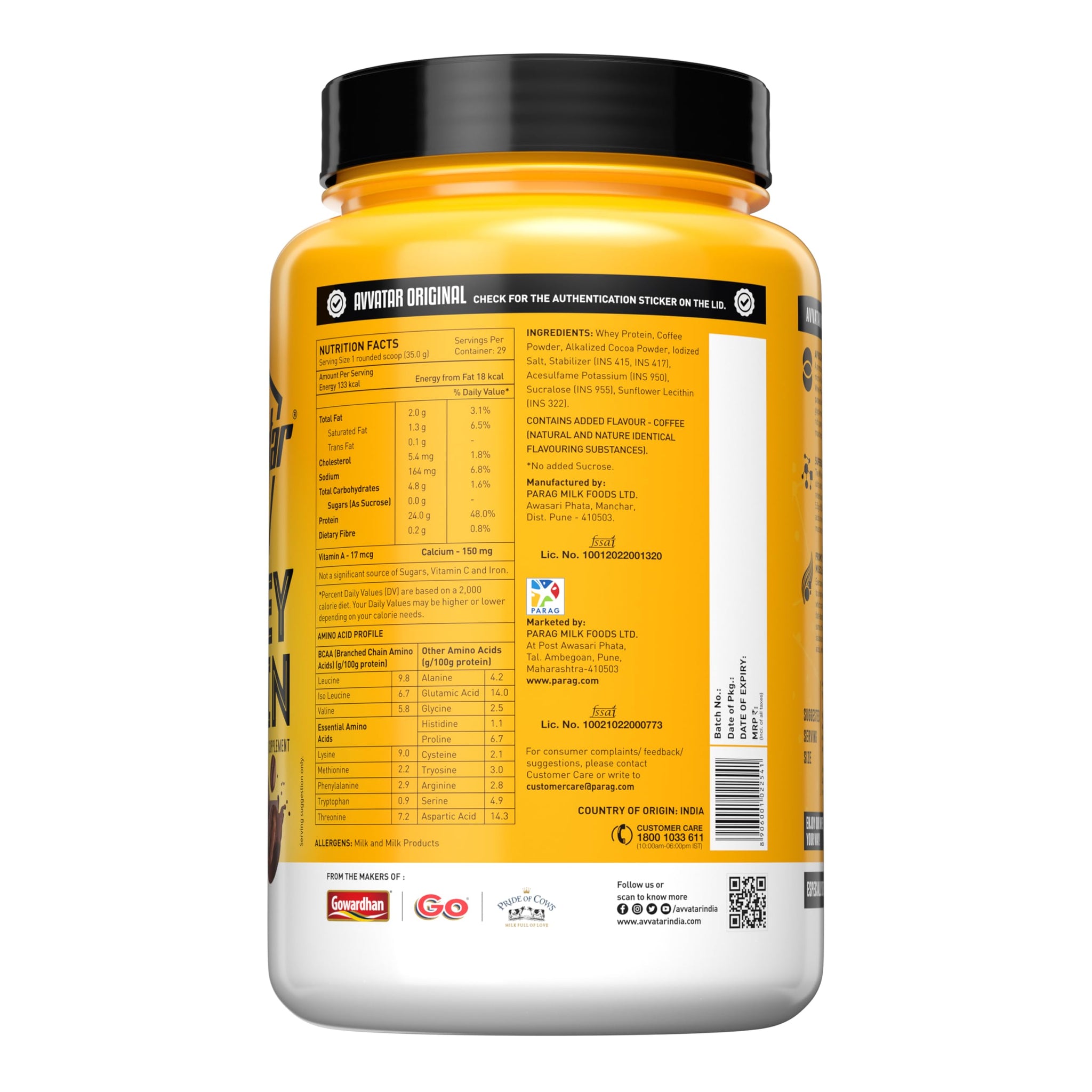 avvatar Whey Protein Powder, 1kg, Belgian Chocolate Flavour, Isolate and Concentrate Blend - label detail (13)