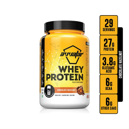 avvatar Whey Protein Powder, 1kg, Belgian Chocolate Flavour, Isolate and Concentrate Blend - front view (17)