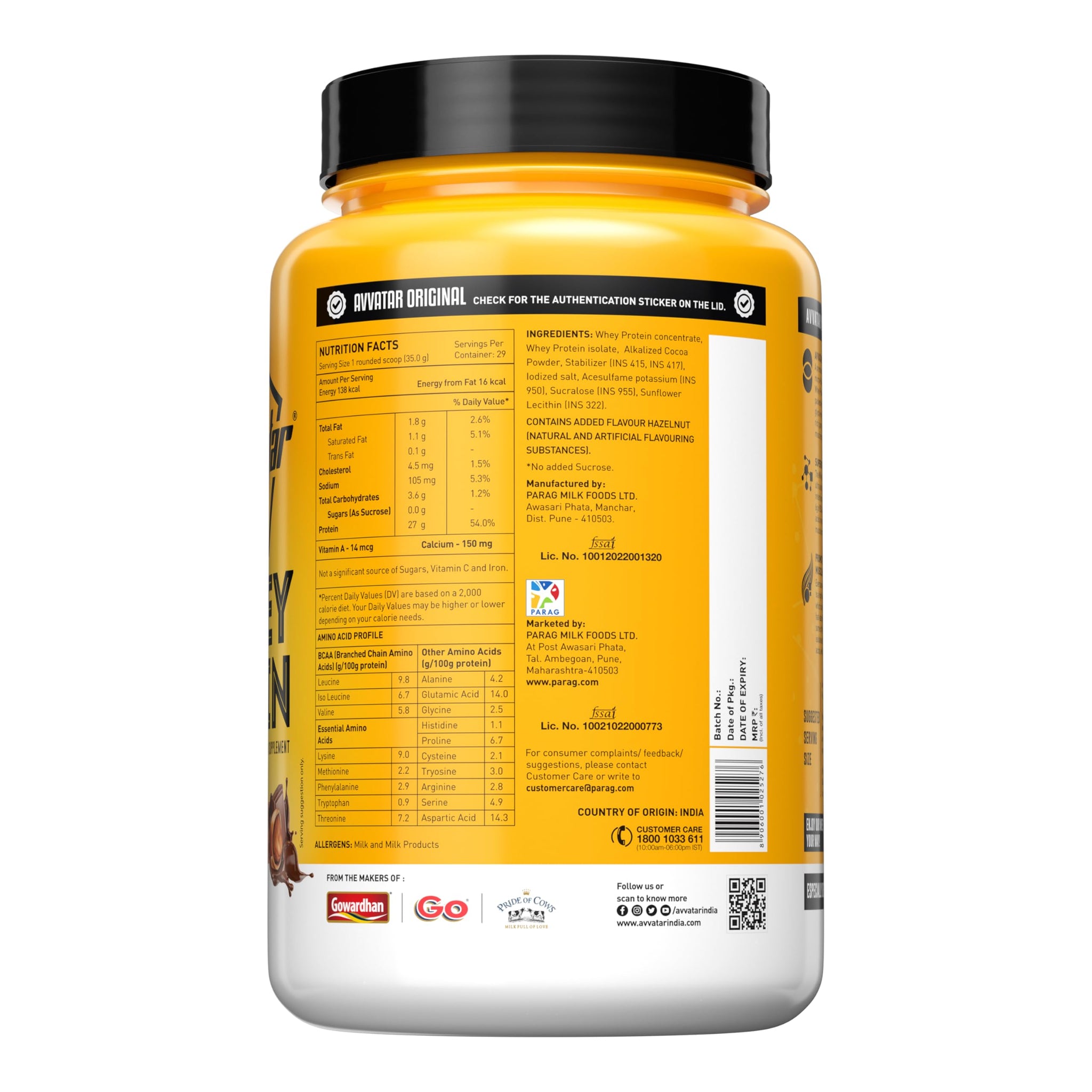 avvatar Whey Protein Powder, 1kg, Belgian Chocolate Flavour, Isolate and Concentrate Blend - packaging (19)