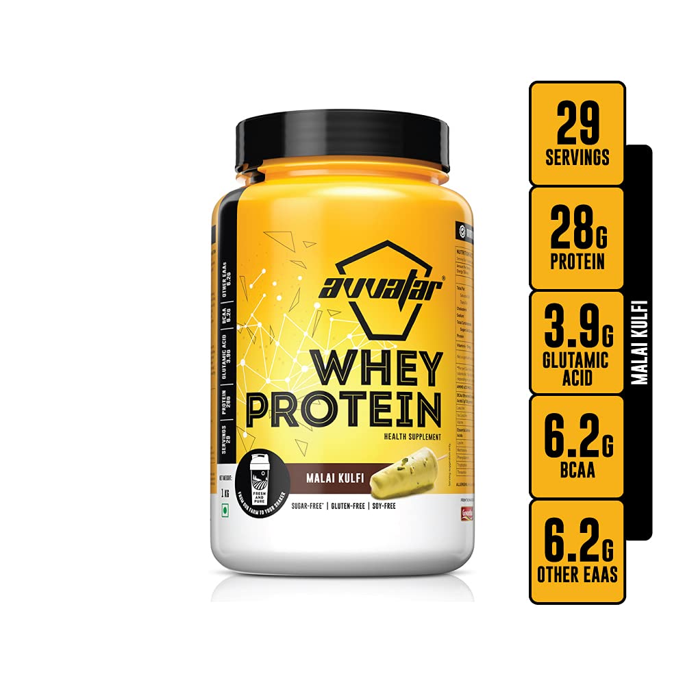 avvatar Whey Protein Powder, 1kg, Belgian Chocolate Flavour, Isolate and Concentrate Blend - front view (23)