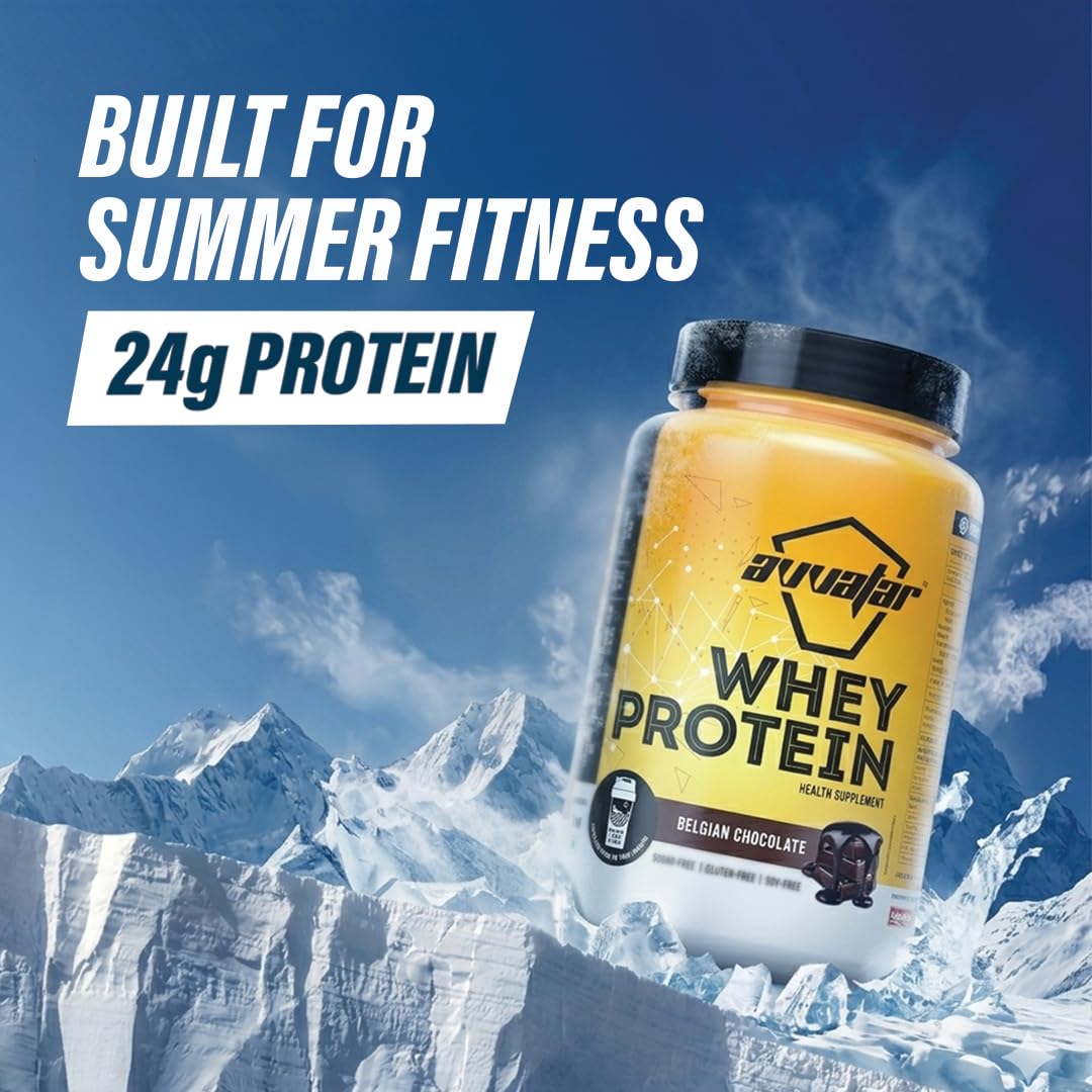 avvatar Whey Protein Powder, 1kg, Belgian Chocolate Flavour, Isolate and Concentrate Blend - back view
