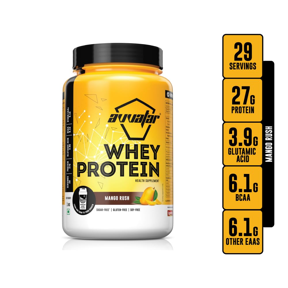 avvatar Whey Protein Powder, 1kg, Belgian Chocolate Flavour, Isolate and Concentrate Blend - front view (30)