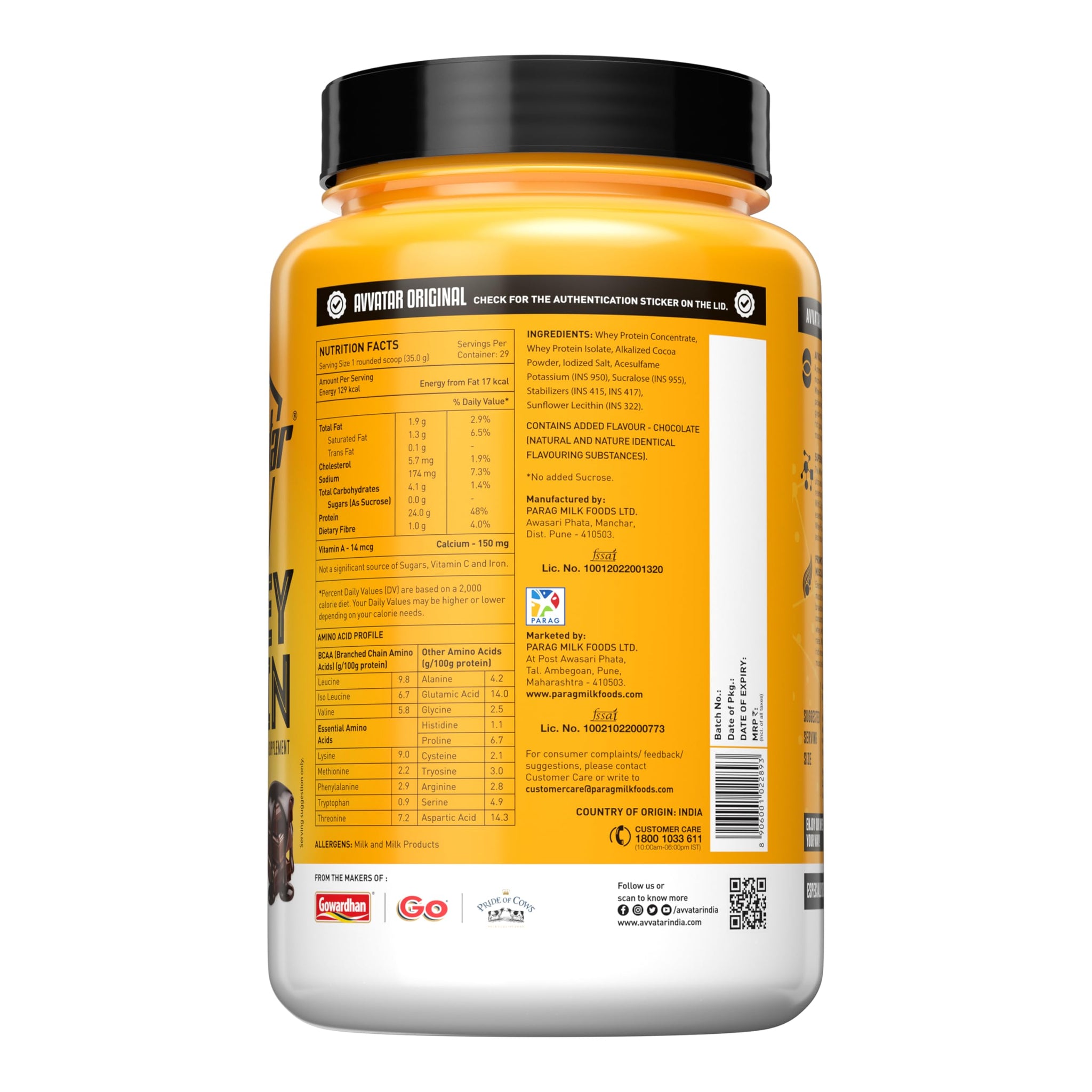 avvatar Whey Protein Powder, 1kg, Belgian Chocolate Flavour, Isolate and Concentrate Blend - packaging