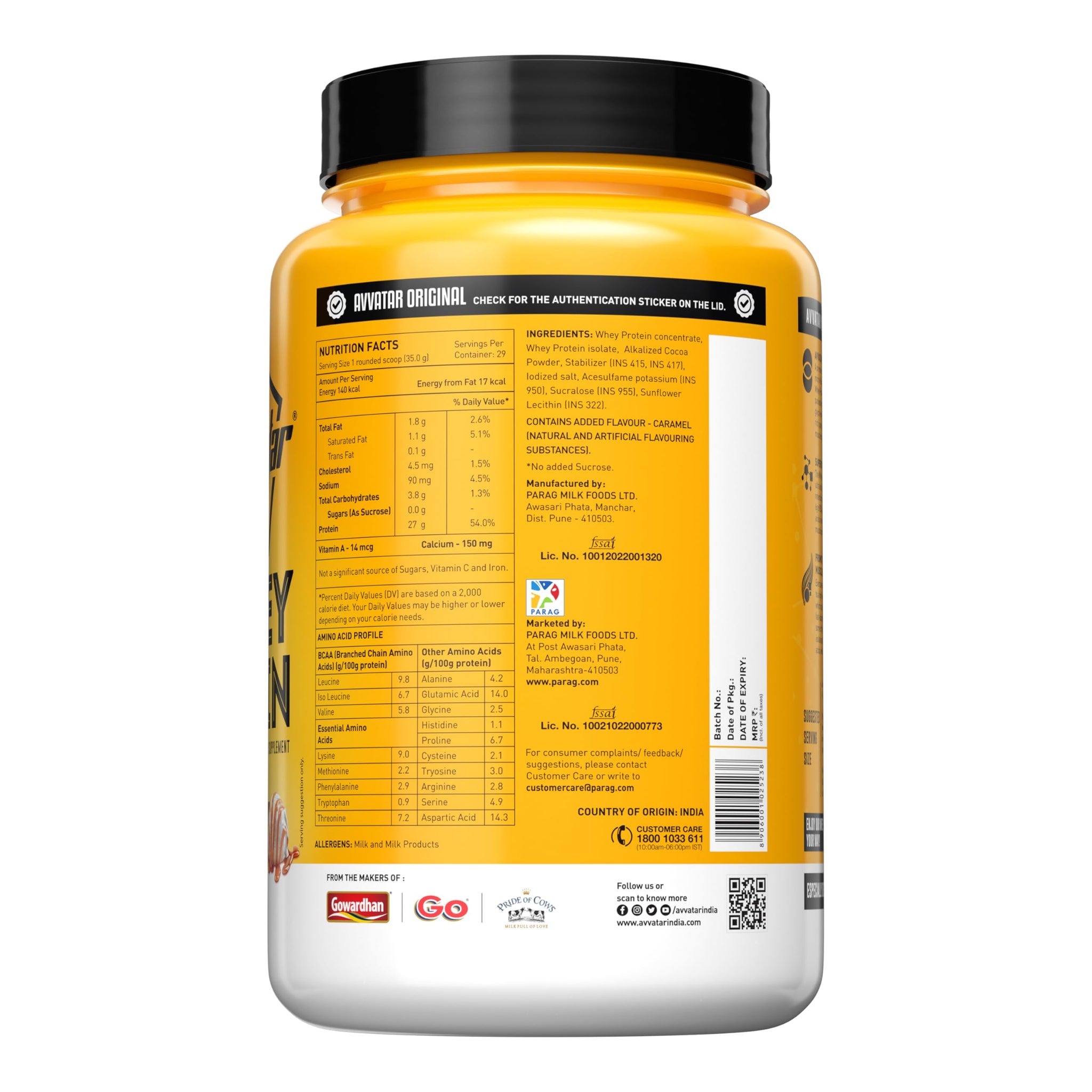 avvatar Whey Protein Powder, Isolate & Concentrate Blend, 27g Protein Per Serving, Adult - label detail