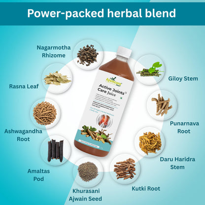 Ayumcure Active Joints Care Juice - Herbal Supplement, 1L, with Punarnava and 8 Herbs, No Added Sugar - front view