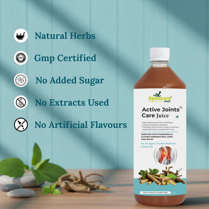 Ayumcure Active Joints Care Juice - Herbal Supplement, 1L, with Punarnava and 8 Herbs, No Added Sugar - ingredients panel