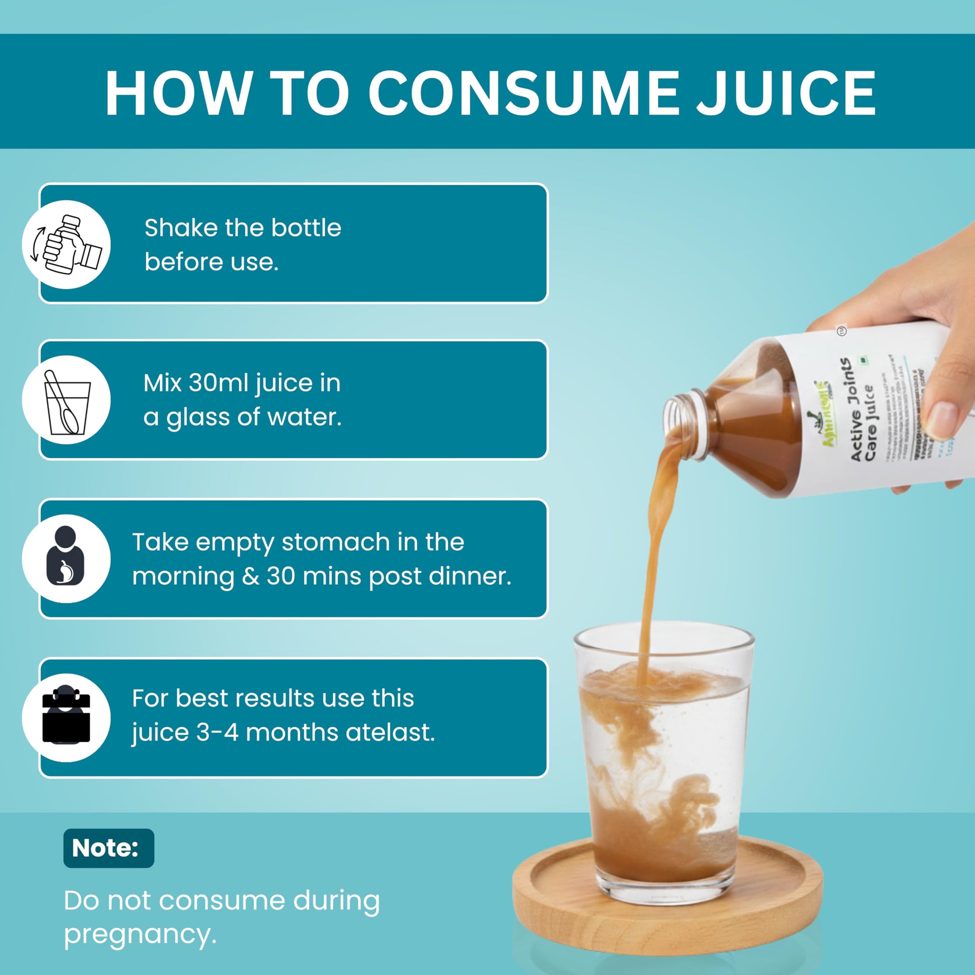 Ayumcure Active Joints Care Juice - Herbal Supplement, 1L, with Punarnava and 8 Herbs, No Added Sugar - close-up detail