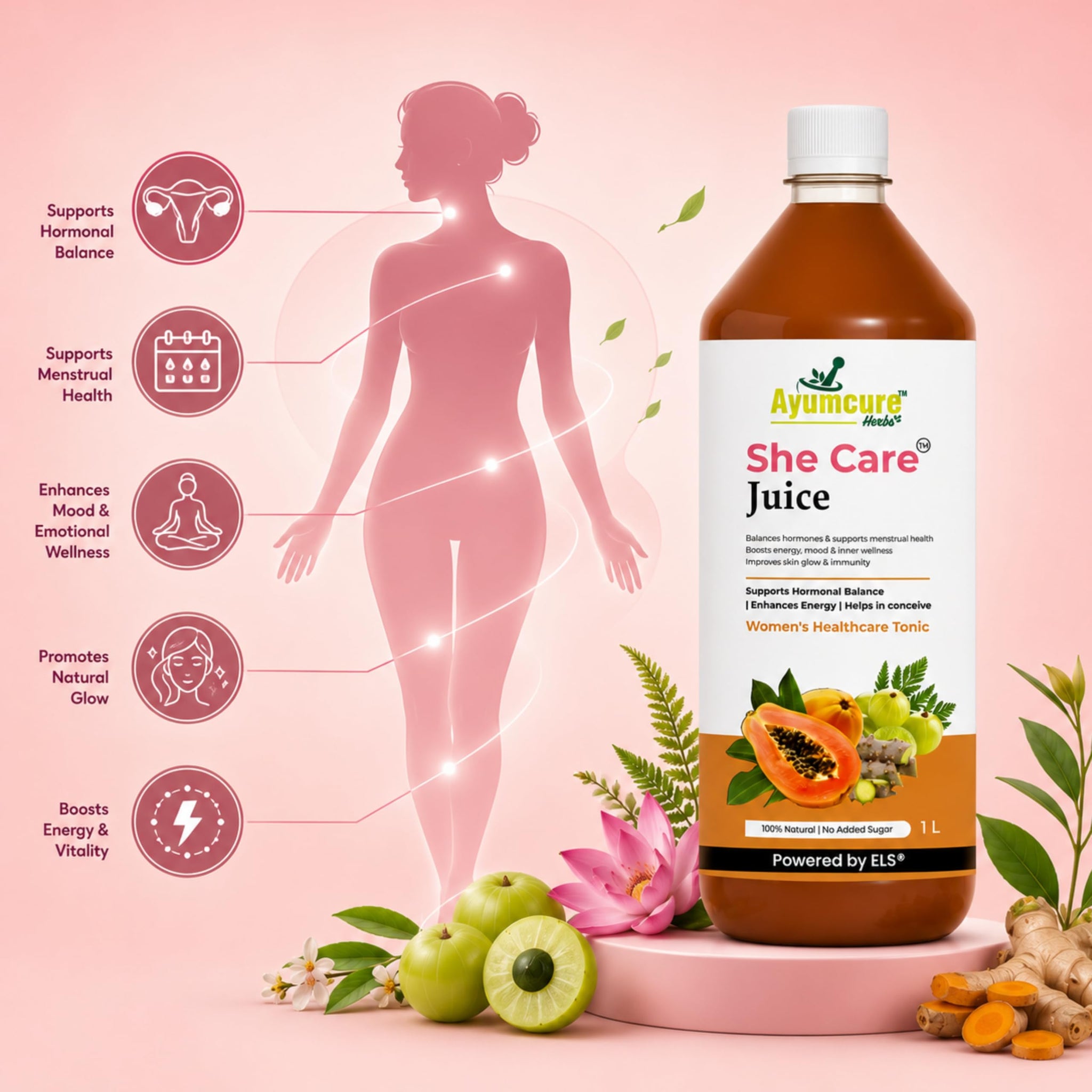 Ayumcure Ayurvedic Herbal Juice with Ashwagandha Shilajit Safed Musli Gokshura, No Added Sugar, Adult Formulation - back view