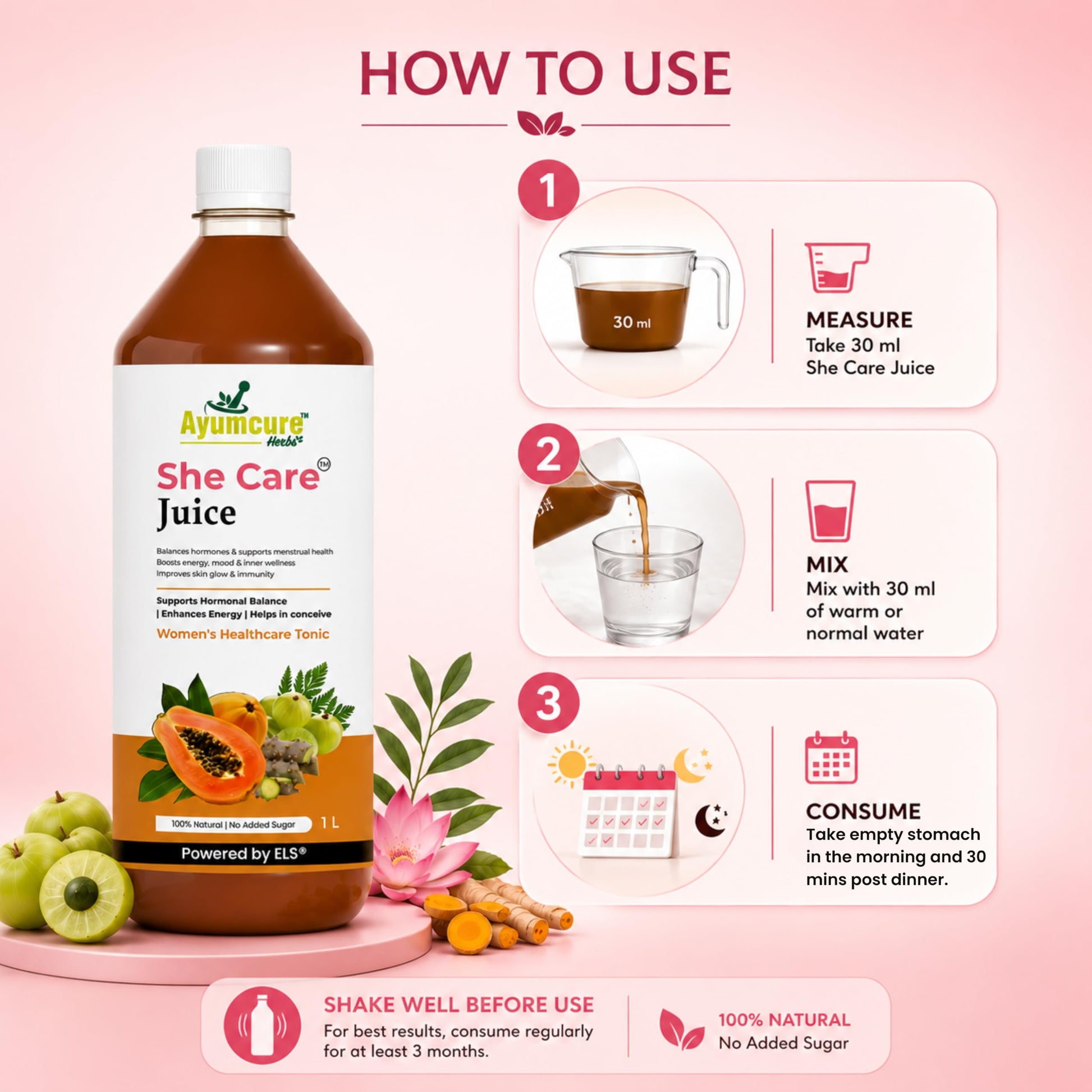 Ayumcure Ayurvedic Herbal Juice with Ashwagandha Shilajit Safed Musli Gokshura, No Added Sugar, Adult Formulation - label det