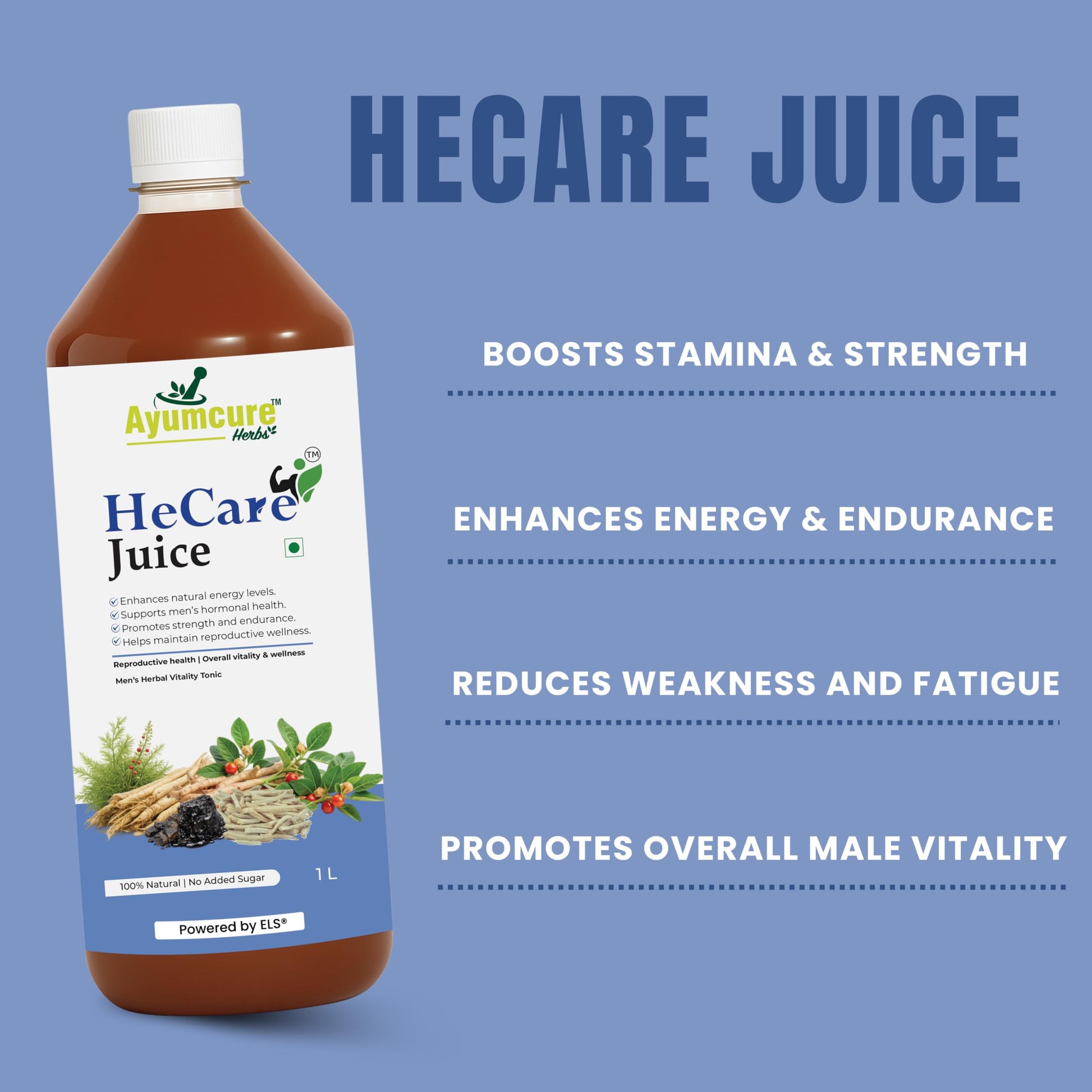 Ayumcure Ayurvedic Herbal Juice with Ashwagandha Shilajit Safed Musli Gokshura, No Added Sugar, Adult Formulation - front vie