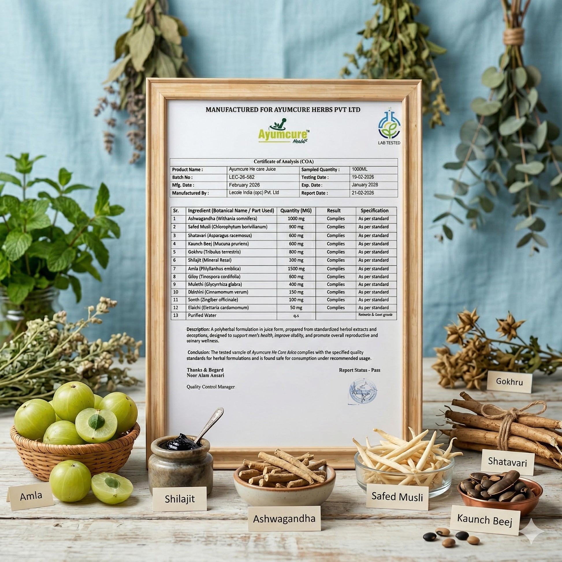 Ayumcure Ayurvedic Herbal Juice with Ashwagandha Shilajit Safed Musli Gokshura, No Added Sugar, Adult Formulation - back view