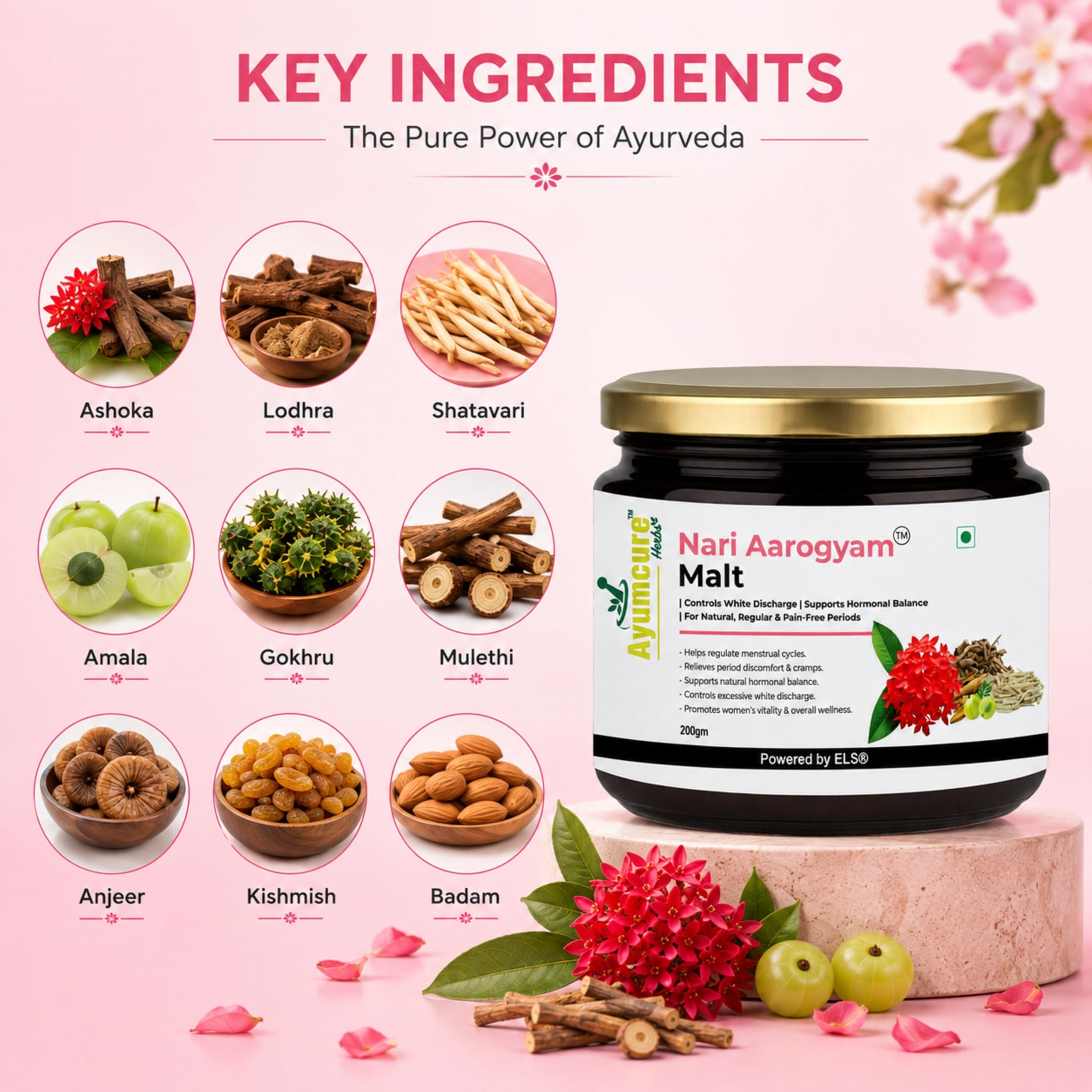 Ayumcure NariAarogyam Ayurvedic Herbal Women's Health Formula, No Added Sugar, No Artificial Colors or Flavors - front view (