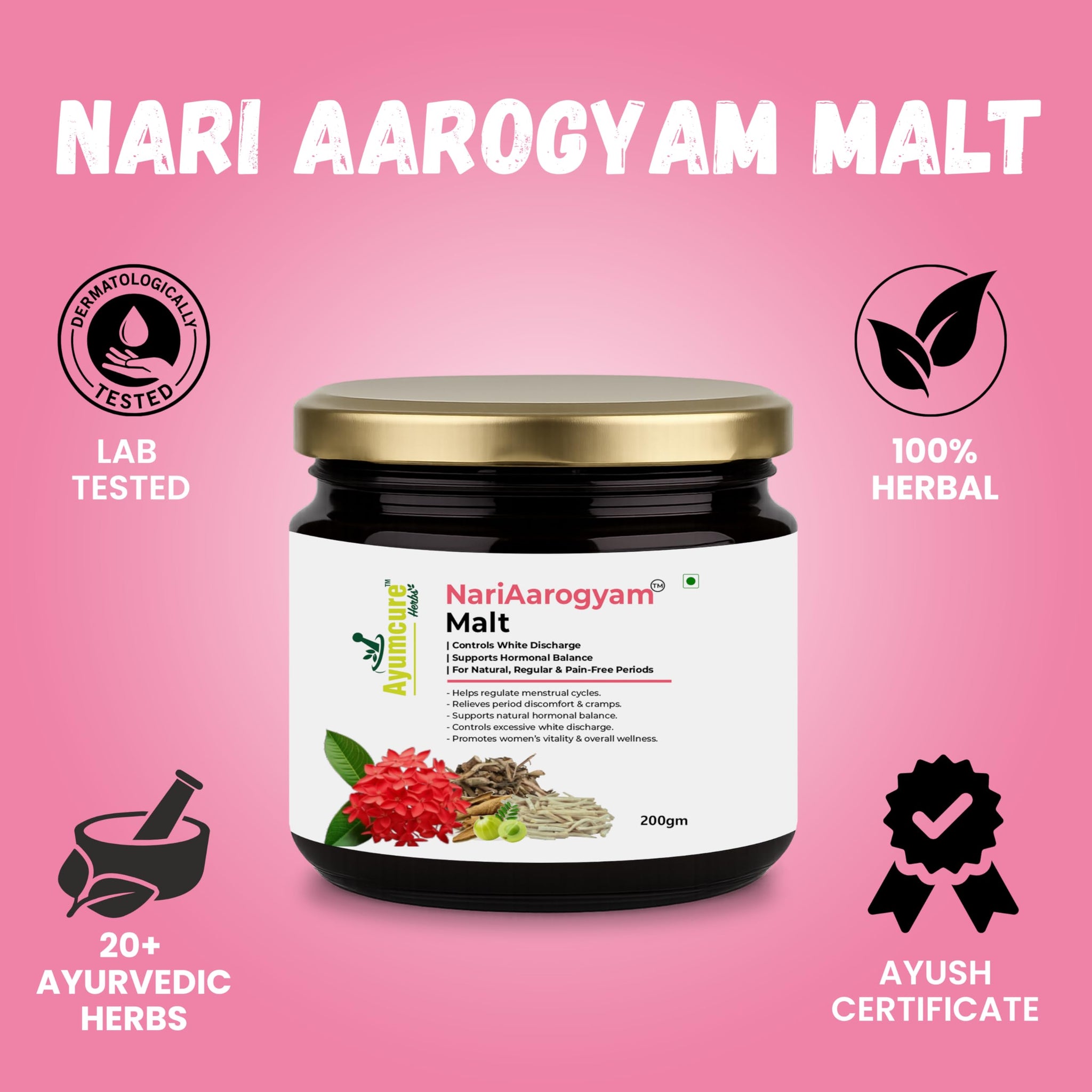 Ayumcure NariAarogyam Ayurvedic Herbal Women's Health Formula, No Added Sugar, No Artificial Colors or Flavors - back view (3