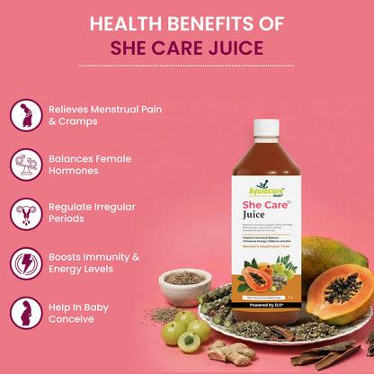 Ayumcure She Care Juice, 1000ml, Herbal Supplement for Women with Ashok Chaal, Papaya Leaf, Amla, Giloy - packaging