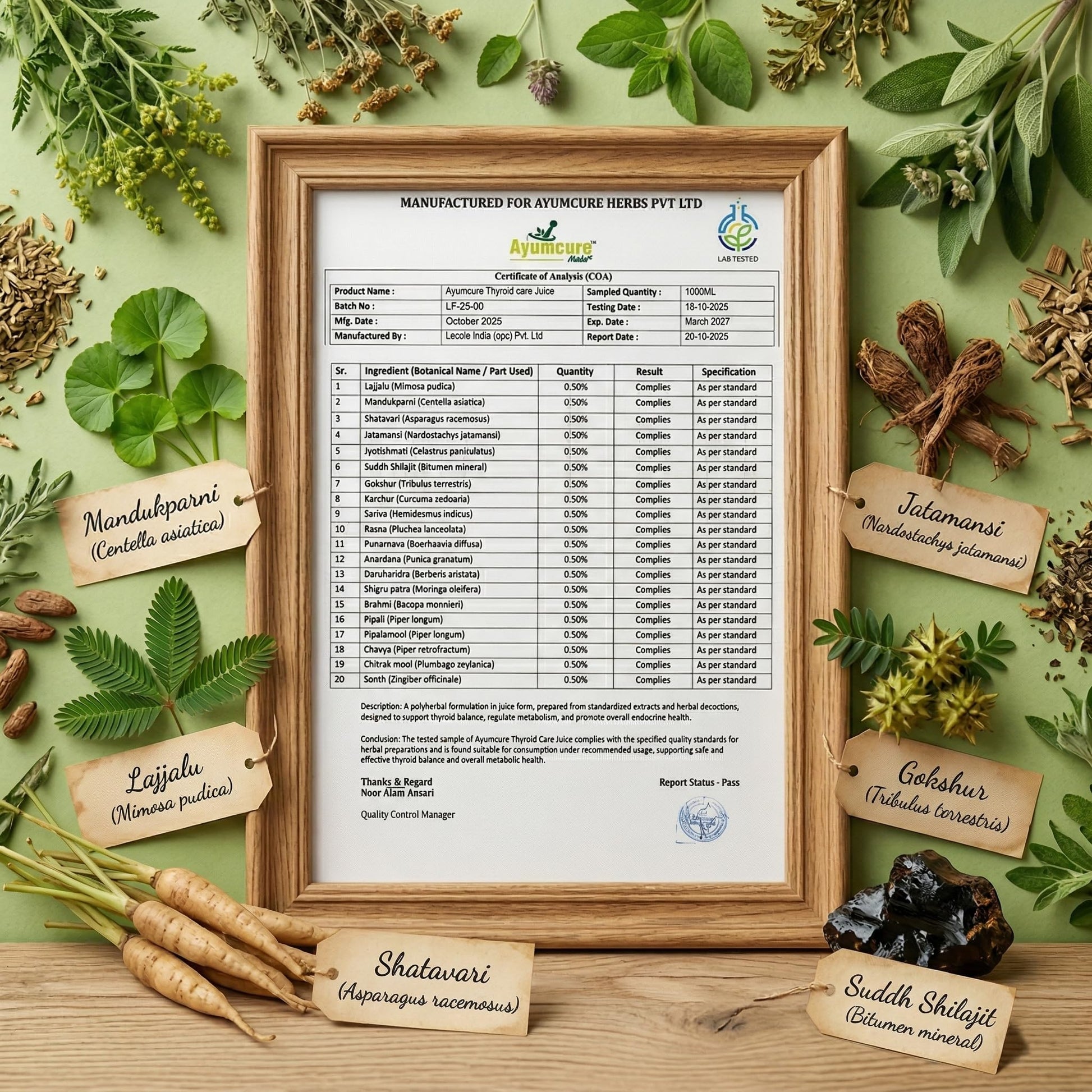Ayumcure Thyroid Care Juice, 1L Herbal Supplement with Ashwagandha, Guggul, Licorice, Punarnava & Shankhpushpi, No Added Suga
