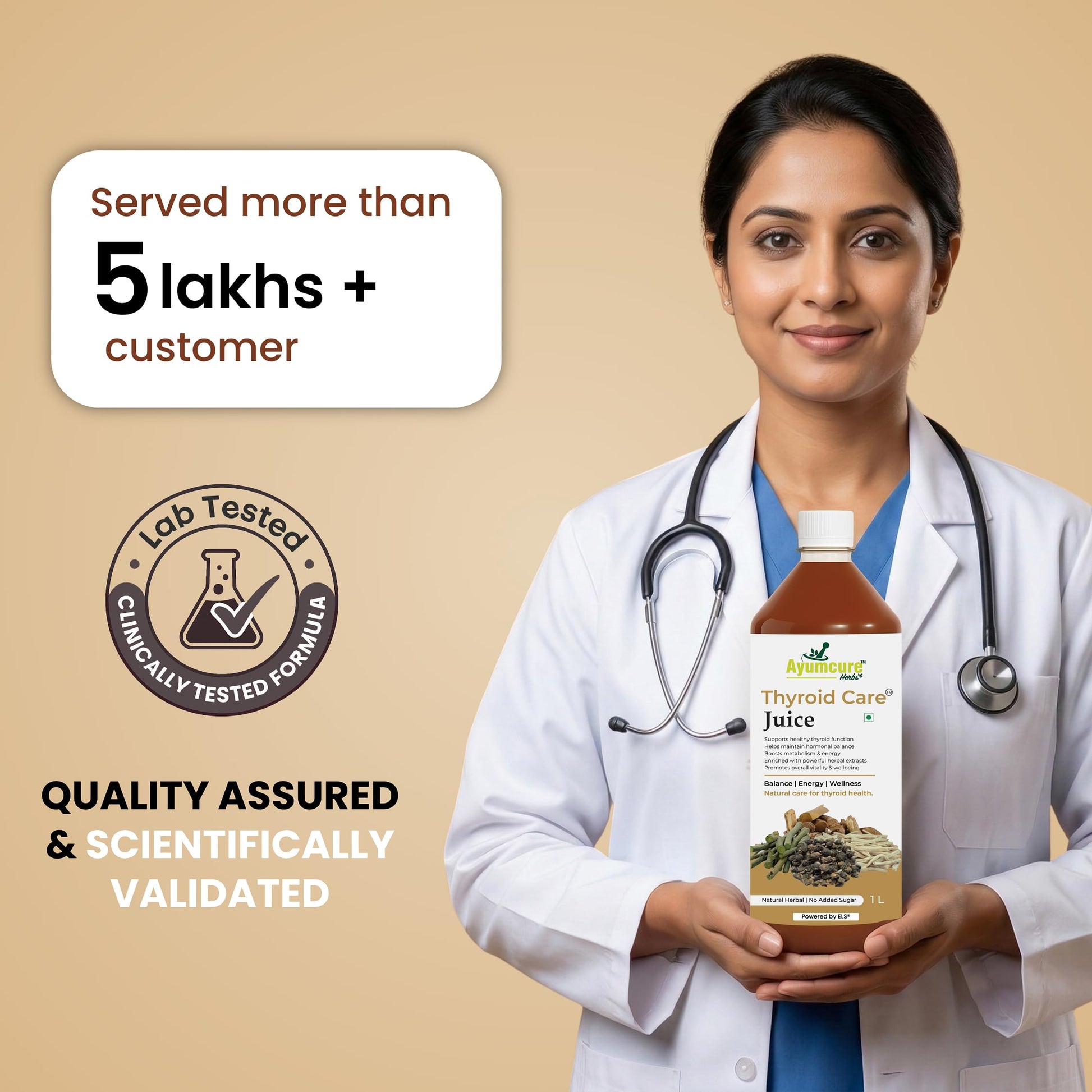Ayumcure Thyroid Care Juice, 1L Herbal Supplement with Ashwagandha, Guggul, Licorice, Punarnava & Shankhpushpi, No Added Suga