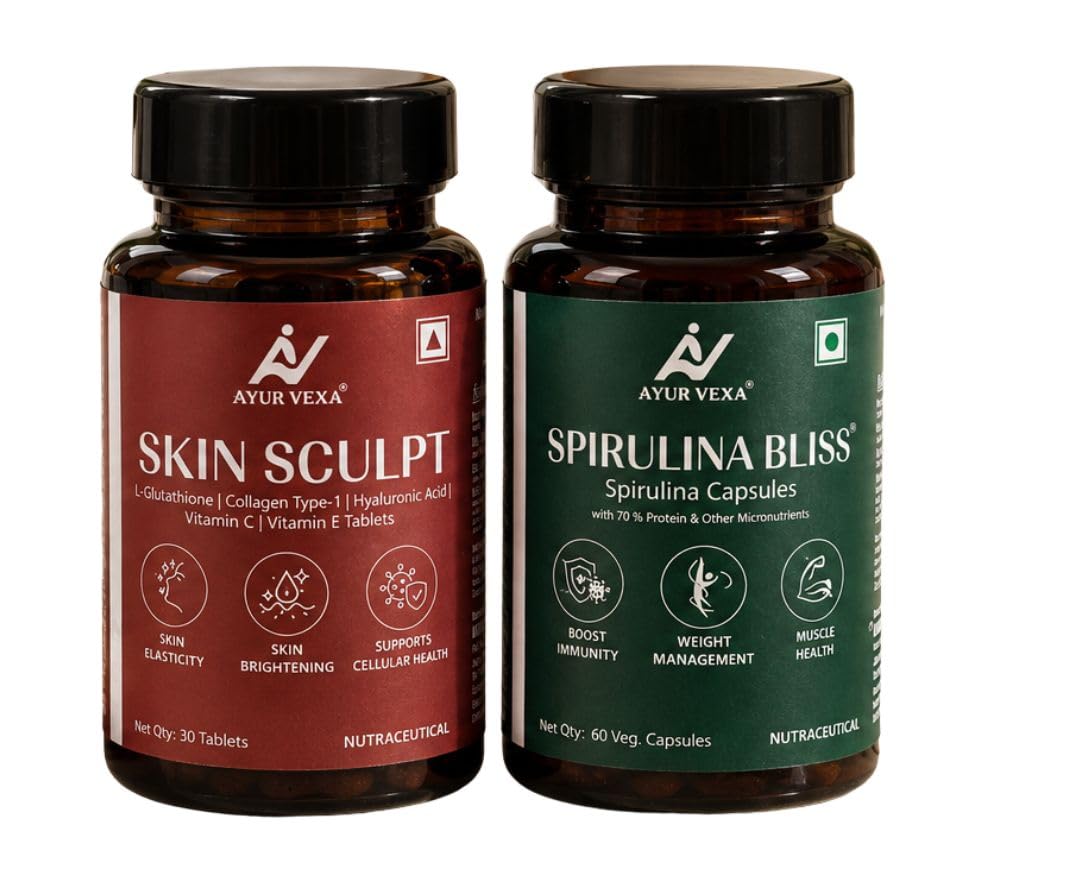 Ayurvexa Skin Sculpt & Spirulina Combo, 400g, Adult Herbal Supplement, Spirulina & Botanical Blend