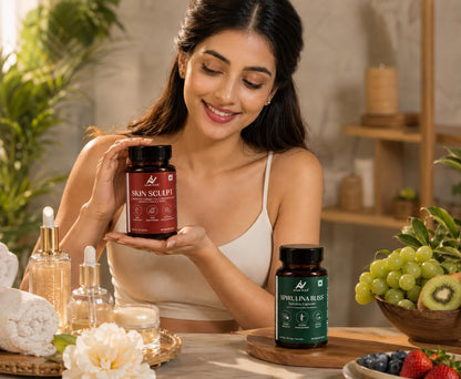 Ayurvexa Skin Sculpt & Spirulina Combo, 400g, Adult Herbal Supplement, Spirulina & Botanical Blend - label detail