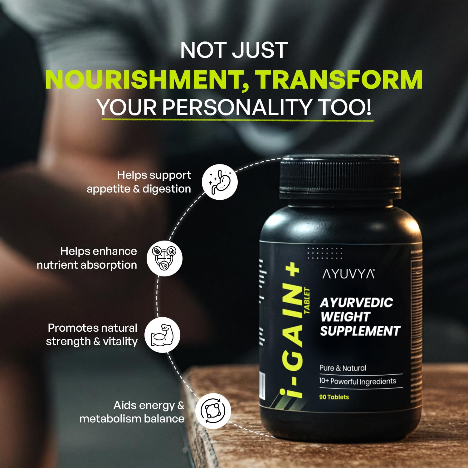 ayuvya i-GAIN+ Ayurvedic Herbal Nutritional Supplement, 90 Tablets, Adult Unisex - ingredients panel