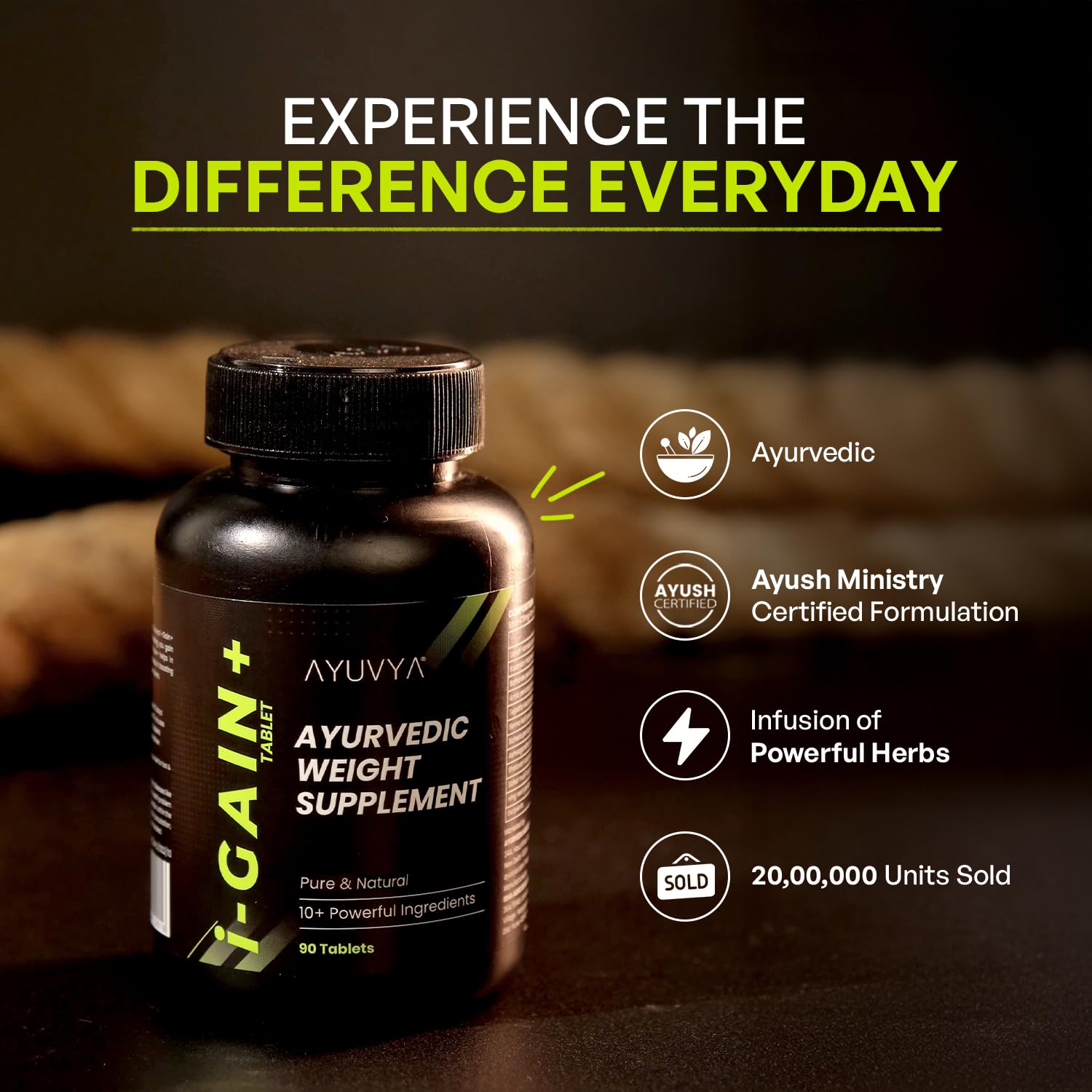 ayuvya i-GAIN+ Ayurvedic Herbal Nutritional Supplement, 90 Tablets, Adult Unisex - close-up detail