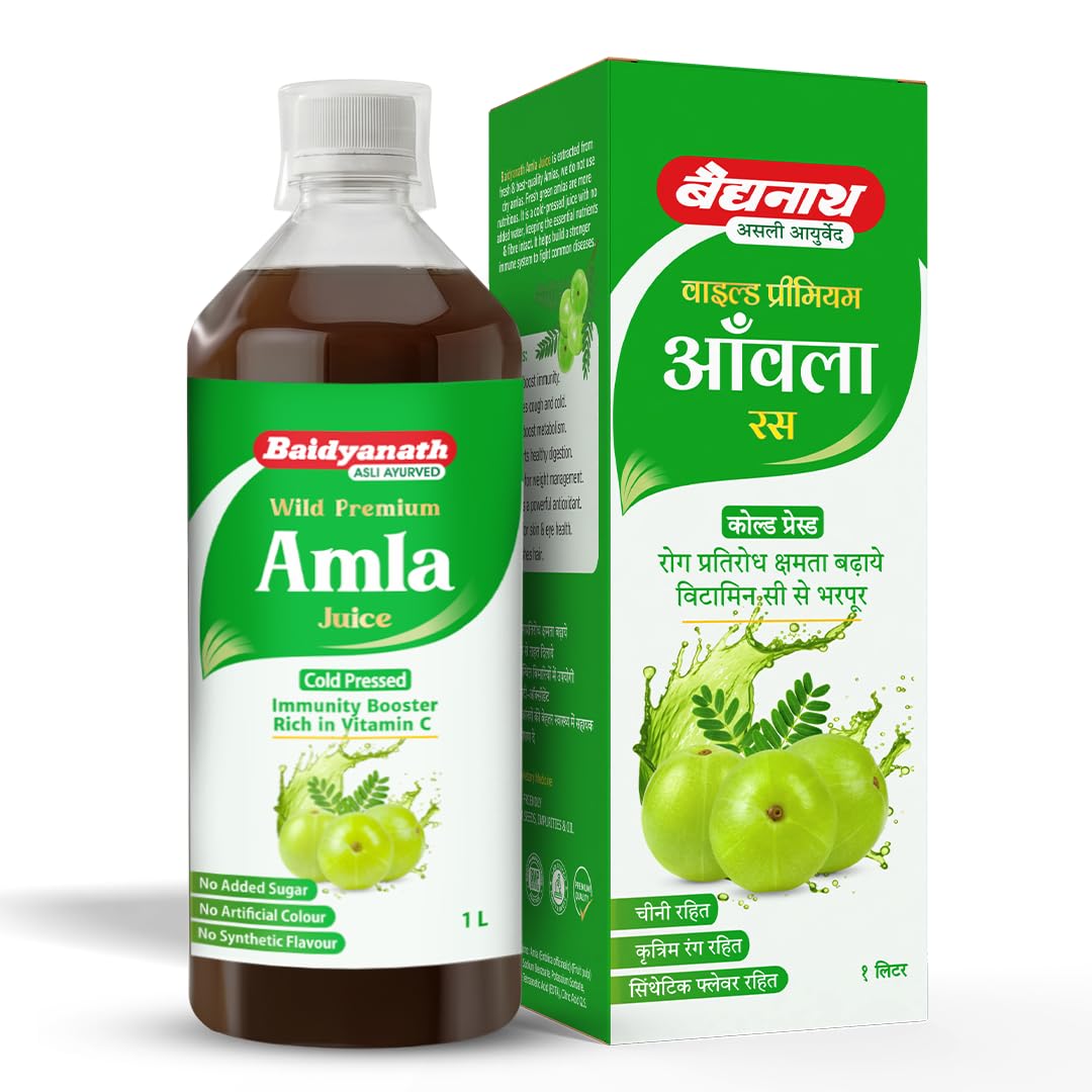 Baidyanath Amla Juice, Cold-Pressed, 1000ml, Herbal Supplement - label detail