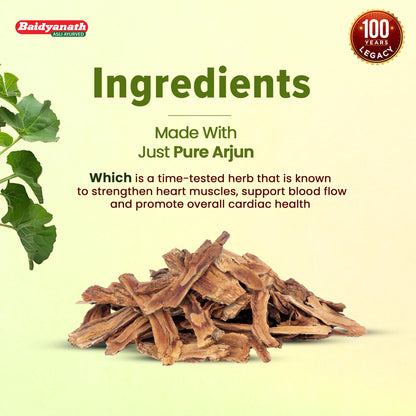 Baidyanath Arjun Tablets, 60 Count, Pack of 2, Ayurvedic Herb Supplement, 200g - packaging