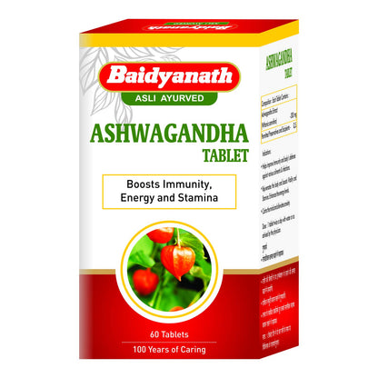 Baidyanath Asli Ayurved Ashwagandha Herbal Supplement Tablets, 60 Count, 50g, Adult