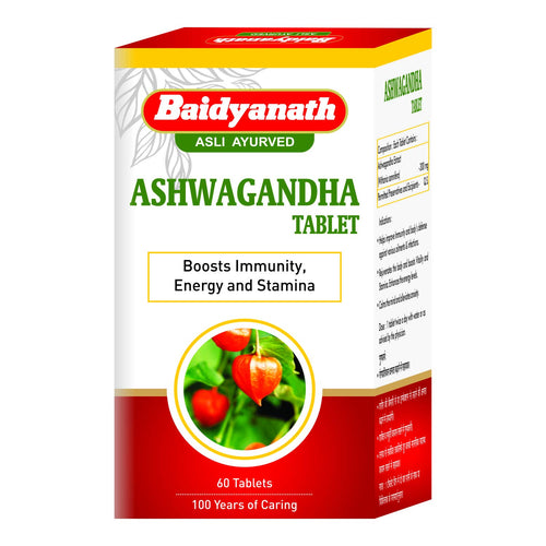 Baidyanath Asli Ayurved Ashwagandha Herbal Supplement Tablets, 60 Count, 50g, Adult