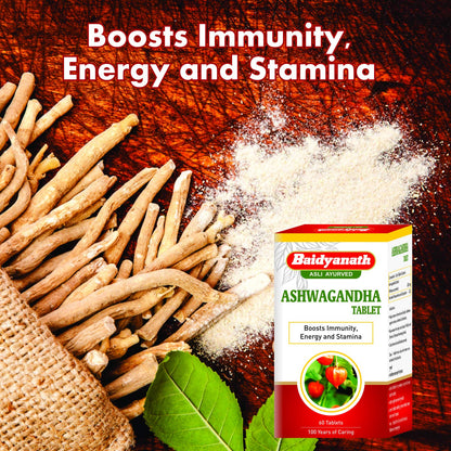 Baidyanath Asli Ayurved Ashwagandha Herbal Supplement Tablets, 60 Count, 50g, Adult - label detail